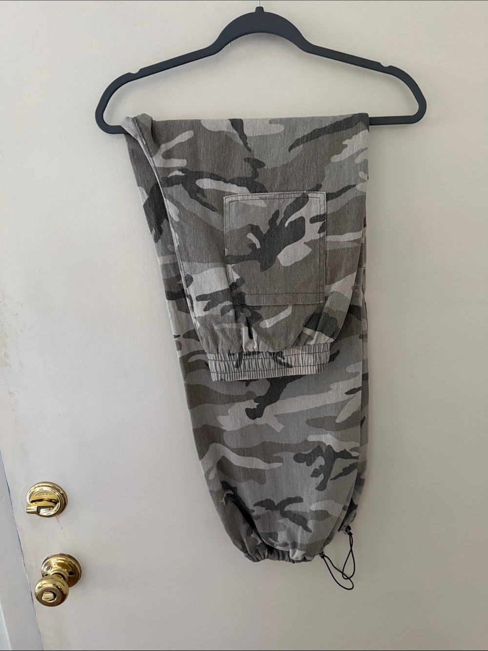 Gray Camo Drawstring Jogger Pants